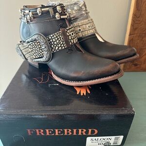 Freebird by Steven Saloon Black Leather Ankle Boots